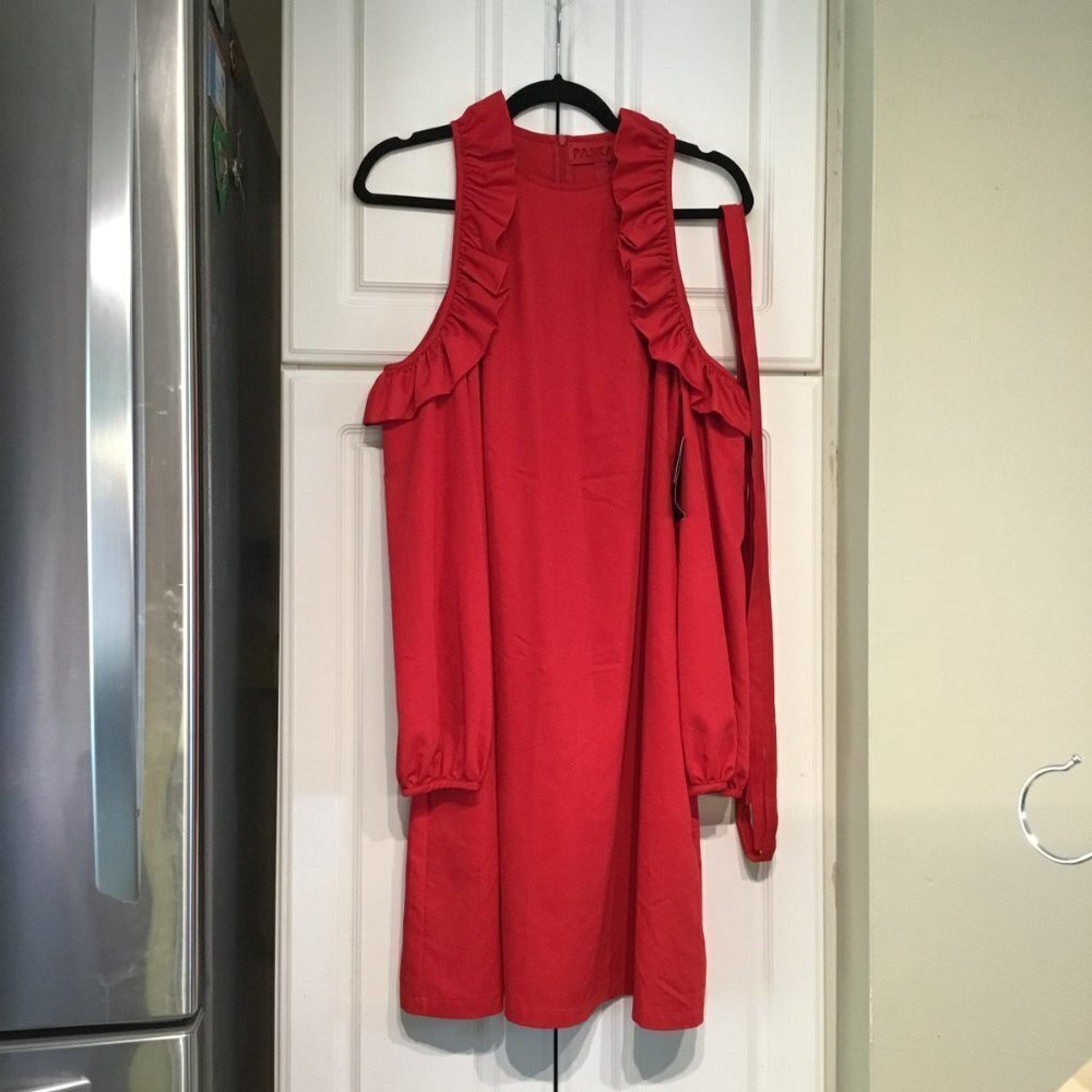 PASKAL Red Cold Shoulder Ruffle Dress - Picture 3 of 5